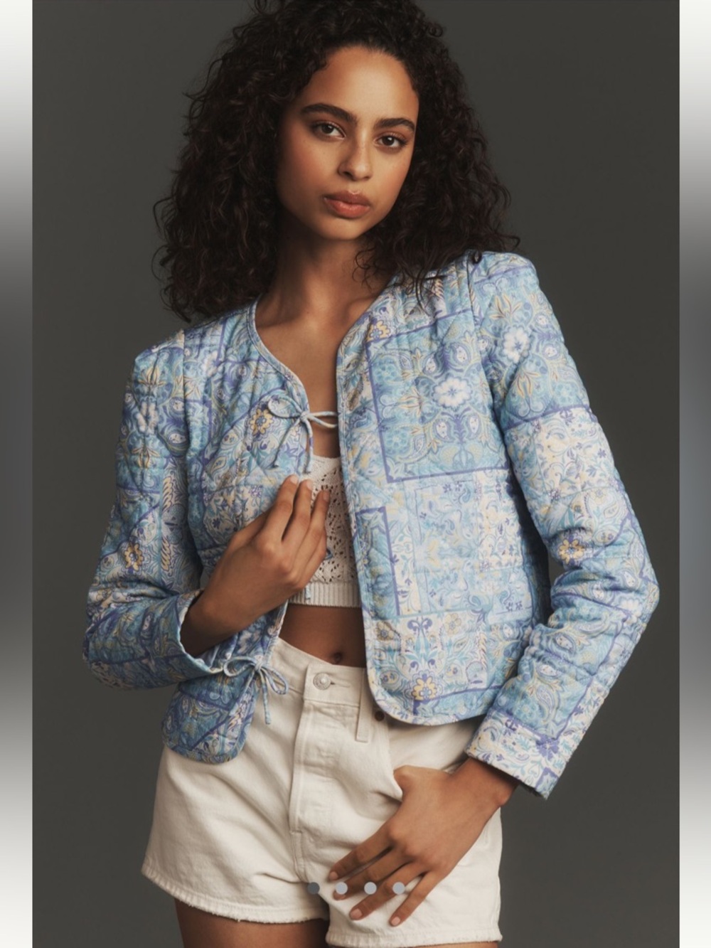Anthropologie DOLAN Bow-Front Linen Quilted Lady Jacket